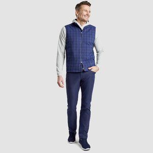 NWT Peter Millar Men's Navy Fuse Elite Flannel Hybrid Full Zip Vest MSRP $220